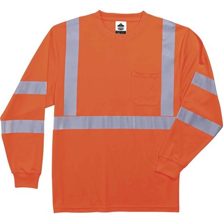 GloWear 8391 Type R Class 3 Long Sleeve T-Shirt - 2-Xtra Large Size - Polyester - Orange - Breathable, Moisture Resistant, UV Re