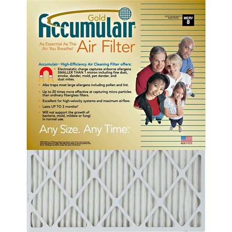 Accumulair Gold Air Filter - For Air Conditioner, Furnace - Remove Mold Spores, Removes Mildew, Remove Bacteria, Remove Micro Or