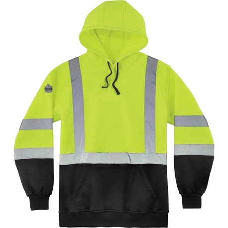 GloWear Pullover Hi-Vis Hooded Sweatshirt - 3XL Size Pull Over - Hood Collar - Black, Lime - Polar Fleece