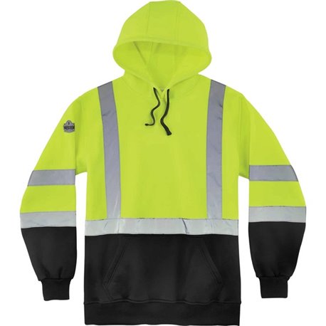 GloWear Pullover Hi-Vis Hooded Sweatshirt - 4XL Size Pull Over - Hood Collar - Black, Lime - Polar Fleece