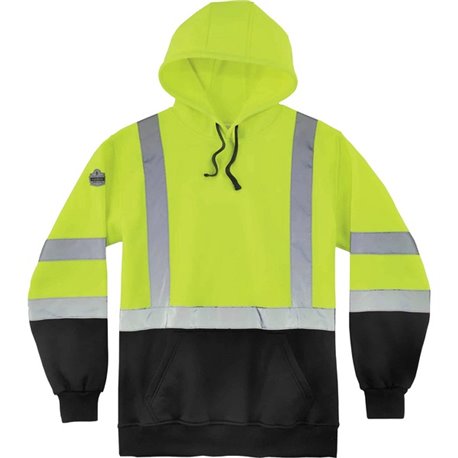 GloWear Pullover Hi-Vis Hooded Sweatshirt - 5-Xtra Large Size Pull Over - Hood Collar - Black, Lime - Polar Fleece