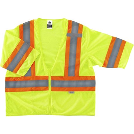 GloWear 8330Z Type R Class 3 Two-Tone Vest - Small/Medium Size - Zipper Closure - Polyester Mesh - Lime - Pocket, Mic Tab, Refle