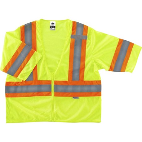 GloWear 8330Z Type R Class 3 Two-Tone Vest - 4-Xtra Large Size - Zipper Closure - Polyester Mesh - Lime - Pocket, Mic Tab, Refle