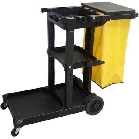 Impact Janitor's Cart with 25-Gallon Yellow Vinyl Bag - Folding Handle - 8" , 2.50" Caster Size - Structofoam, Polyethylene, Vin