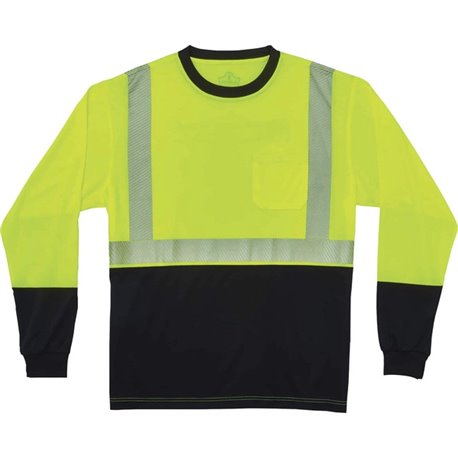 GloWear 8281BK Type R Class 2 Front Long Sleeve T-Shirt - Small Size - Polyester - Lime, Black