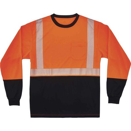 GloWear 8281BK Type R Class 2 Front Long Sleeve T-Shirt - Extra Large (XL) Size - Polyester - Orange, Black