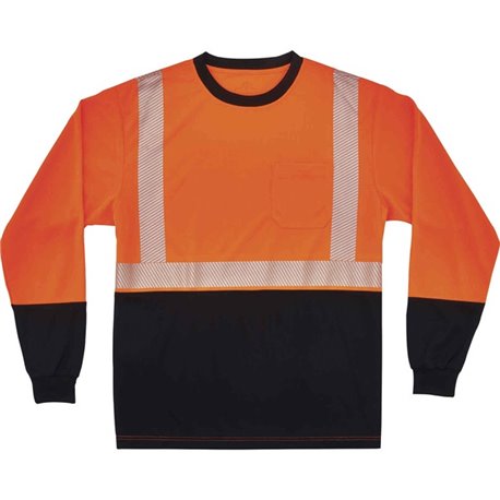 GloWear 8281BK Type R Class 2 Front Long Sleeve T-Shirt - 2XL Size - Polyester - Orange, Black