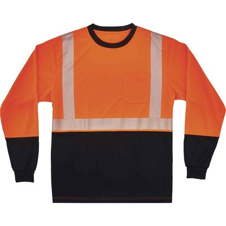 GloWear 8281BK Type R Class 2 Front Long Sleeve T-Shirt - 3XL Size - Polyester - Orange, Black