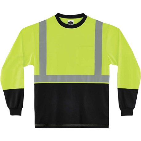 GloWear 8281BK Type R Class 2 Front Long Sleeve T-Shirt - 2XL Size - Polyester - Lime, Black