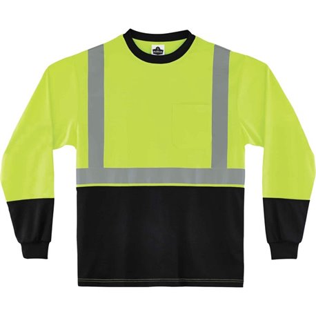 GloWear 8281BK Type R Class 2 Front Long Sleeve T-Shirt - 4XL Size - Polyester - Lime, Black