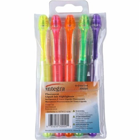 Integra Liquid Highlighters - Fine Marker Point - Chisel Marker Point Style - Assorted - 5 / Set