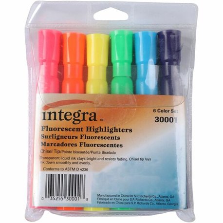 Integra Chisel Desk Liquid Highlighters - Chisel Marker Point Style - Assorted Water Based Ink - Assorted Barrel - 6 / Set