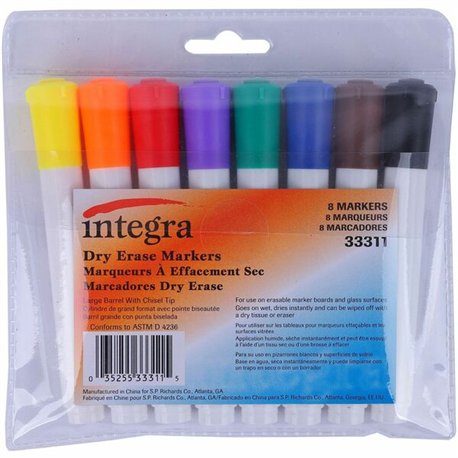 Integra Chisel Point Dry-erase Markers - Chisel Marker Point Style - Assorted - 8 / Set