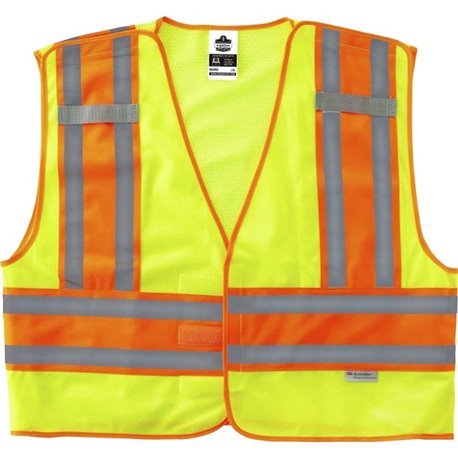 GloWear 8245PSV Type P Class 2 Public Safety Vest - 2-Xtra Large/3-Xtra Large Size - Hook & Loop Closure - Poly, Poly - Lime - R