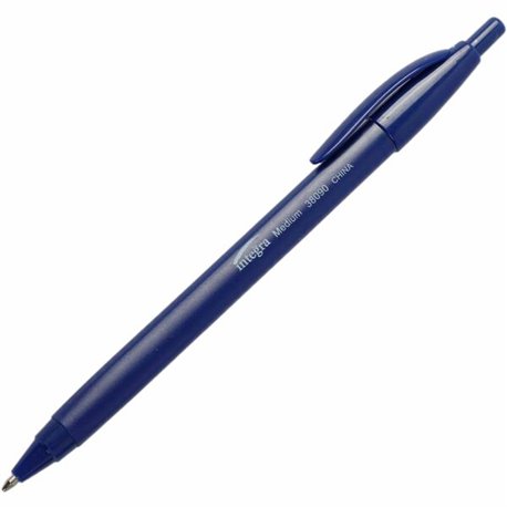 Integra Triangular Barrel Retractable Ballpnt Pens - Medium Pen Point - Retractable - Blue - Blue Plastic Barrel - 1 Dozen