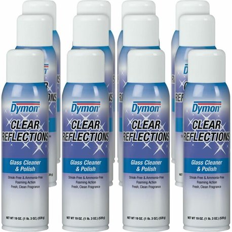 Dymon Clear Reflections Aerosol Glass Cleaner - 19 fl oz (0.6 quart) - 12 / Carton - Residue-free - Silver, Blue