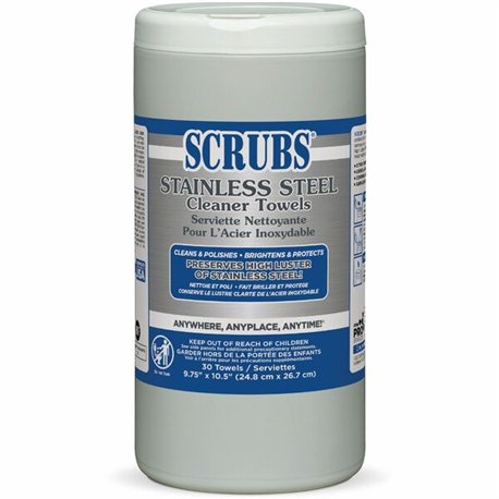 SCRUBS Stainless Steel Cleaner Wipes - For Stainless Steel, Aluminum, Chrome, Copper, Brass, Bathroom, Elevator, Kitchen - Citru
