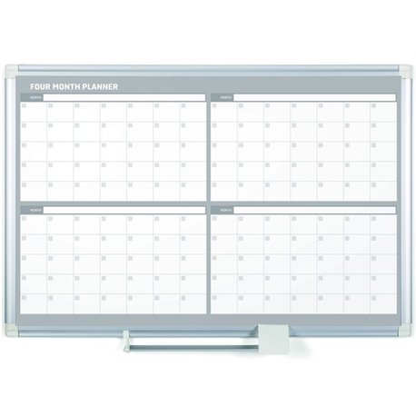 MasterVision Dry-erase 4-month Planner - Monthly - 4 Month - 36" x 24" Sheet Size - White, Silver - Aluminum, Porcelain - Access