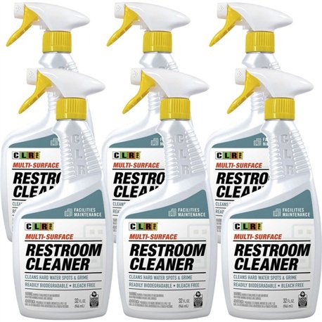 CLR Pro Industrial-Strength Restroom Daily Cleaner - 32 fl oz (1 quart) - 6 / Carton - Streak-free, Ammonia-free, Phosphate-free