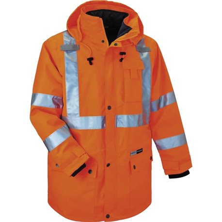 GloWear 4-in-1 High Visibility Jacket - Large Size - 42" Chest - Zipper Closure - Polyurethane, Polyurethane - Orange - Weather 