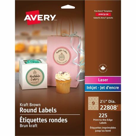 Avery Kraft Brown Round Labels2½" Diameter - - Width2 1/2" Diameter - Permanent Adhesive - Round - Laser, Inkjet - Kraft Brown -