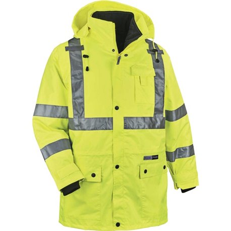 GloWear 4-in-1 High Visibility Jacket - Medium Size - 38" Chest - Zipper Closure - Polyurethane, Polyurethane - Lime - Weather P