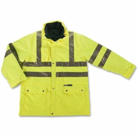 Ergodyne GloWear 8385 Class 3 4-in-1 Jacket - Extra Large Size - Lime - Weather Proof, Water Repellent, Machine Washable - 1 Eac