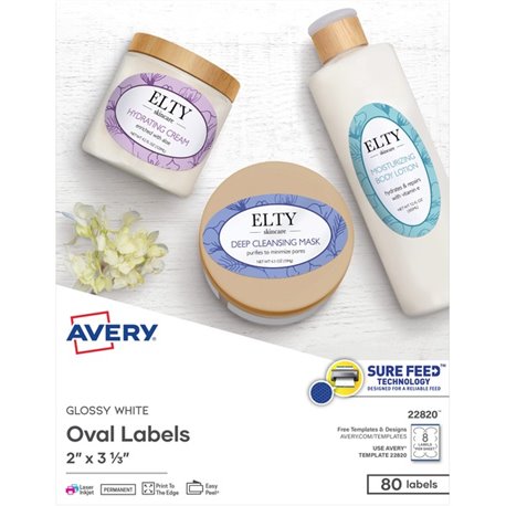 Avery Repositionable Address Labelss - Sure Feed Technology - 1" Width x 2 5/8" Length - Rectangle - Inkjet - White - Paper - 30