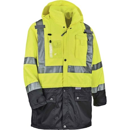 GloWear 8386 Type R Class 3 Outer Shell Jacket - 2-Xtra Large Size - Rain, Dirt Protection - Zipper Closure - Polyurethane, Poly