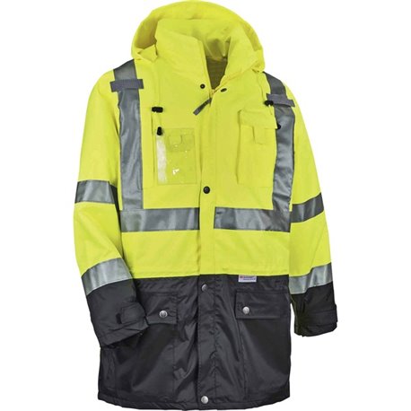 GloWear 8386 Type R Class 3 Outer Shell Jacket - 4-Xtra Large Size - Rain, Dirt Protection - Zipper Closure - Polyurethane, Poly