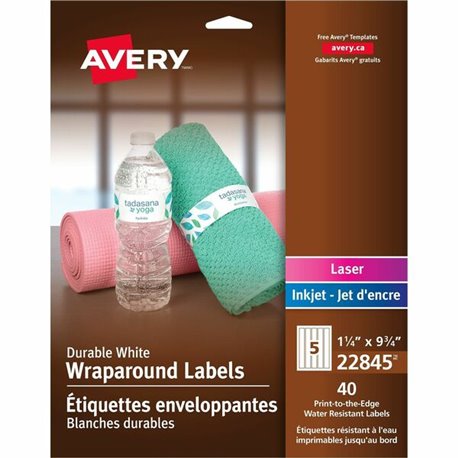 Avery Durable White Wraparound Labels9¾" x 1¼" - Waterproof - 9 3/4" Width x 1 1/4" Length - Permanent Adhesive - Rectangle - La