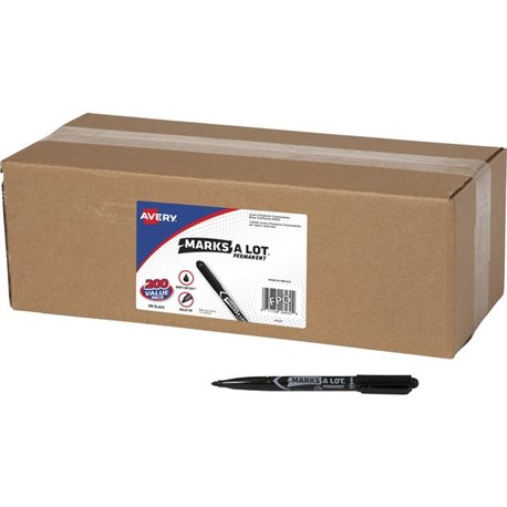 Avery Marks-A-Lot Value Pack Pen-Style Permanent Markers - Bullet Marker Point Style - Black - 200 / Carton