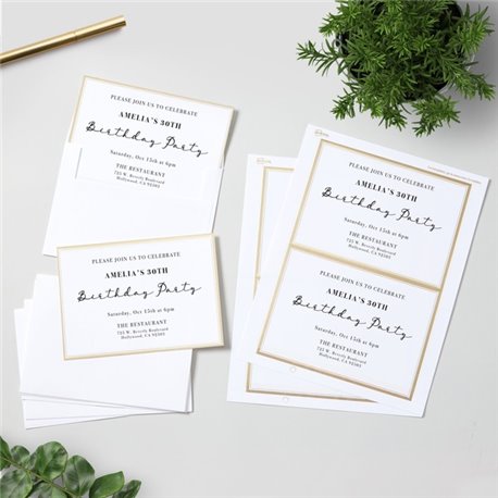 Avery Invitation Cards with Metallic Gold Borders - 1 1/2" Width x 15/16" Length - Rectangle - White - Paper - 18 / Sheet - 29 /