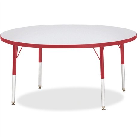 Jonti-Craft Berries Elementary Height Color Edge Round Table - For - Table TopRed Round Top - Four Leg Base - 4 Legs - Height Ad