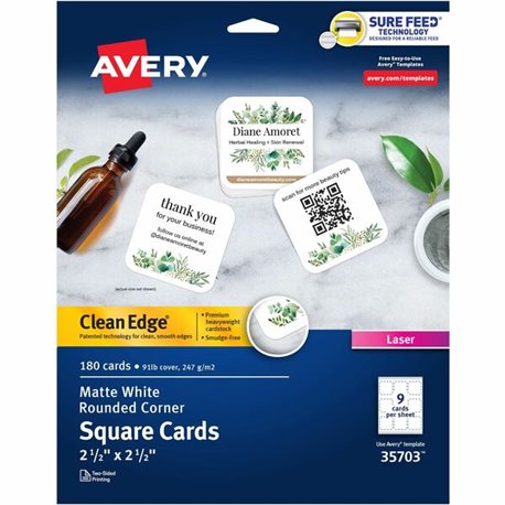 Avery Clean Edge Square Cards, Rounded Corners, 2.5" x 2.5" (35703) - 145 Brightness - A4 - 8 1/2" x 11" - 91 lb Basis Weight - 