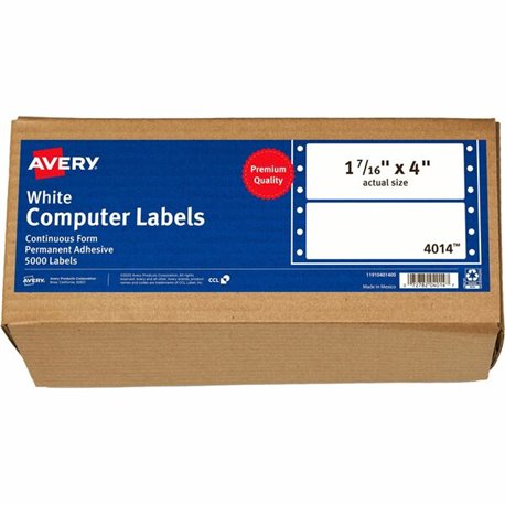 Avery Address Label - 1 7/16" Width x 4" Length - Permanent Adhesive - Dot Matrix - White - 1 / Sheet - 5000 Total Label(s) - 50