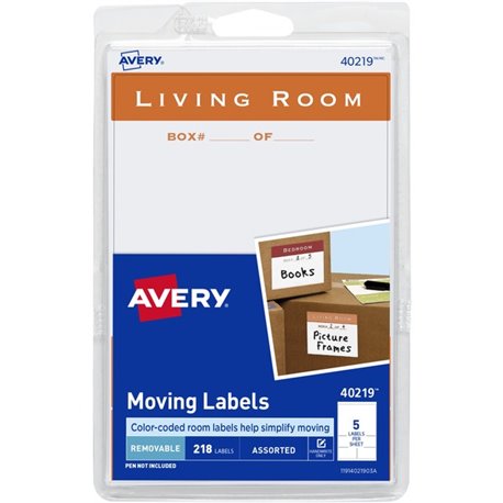 Avery Removable Moving Labels - Removable Adhesive - Assorted - White - Paper - 5 / Sheet - 900 Total Sheets - 4500 Total Label(