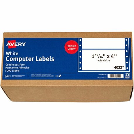 Avery Address Label - 1 15/16" Width x 4" Length - Permanent Adhesive - Dot Matrix - White - 1 / Sheet - 5000 Total Label(s) - 5