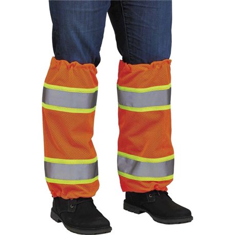 GloWear 8009 Class E Two-Tone Mesh Leg Gaiters - Drawstring Closure Closure - Orange - Breathable, Reflective Strip - 12 / Carto