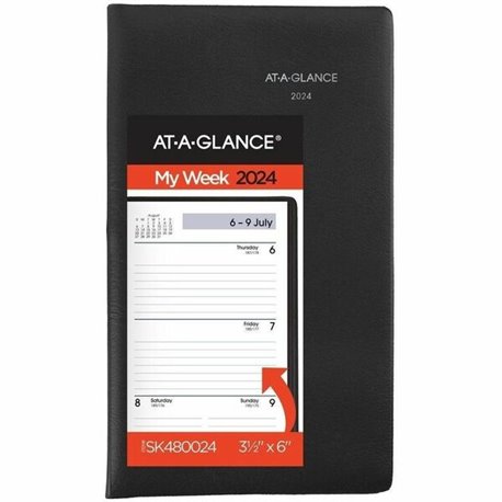 At-A-Glance 2024 Weekly Planner, Black, Pocket, 3 1/2" x 6" - Pocket Size - Julian Dates - Weekly - 12 Month - January 2024 - De