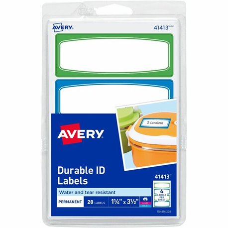 Avery Kids Gear Durable Labels - 3 1/2" Height x 1 1/4" Width - Permanent Adhesive - Rectangle - Laser, Inkjet - Matte - Assorte