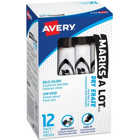 Avery Desk-Style Dry Erase Markers - Chisel Marker Point Style - Black - 1 Dozen