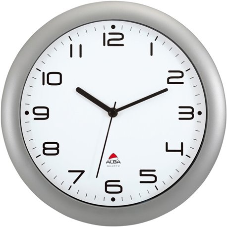 Alba Wall Clock - Analog - Quartz - White Main Dial - Metallic Gray - Classic Style