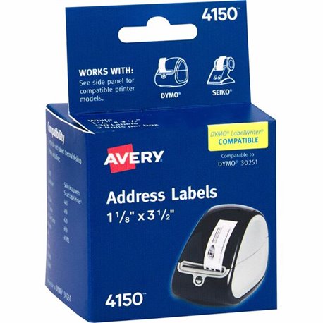 Avery Direct Thermal Roll Labels - 3 1/2" Width x 1 1/8" Length - Permanent Adhesive - Rectangle - Direct Thermal - Bright White