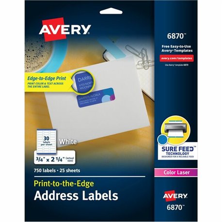 Avery Print-to-the-Edge Copier Address Labels - 3/4" Width x 2 1/4" Length - Permanent Adhesive - Rectangle - Laser - White - Pa