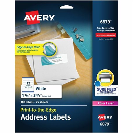Avery Print to the Edge Shipping Label 1-1/4"x3-3/4" 300 Labels (6879) - 3 3/4" Width x 1 1/4" Length - Permanent Adhesive - Rec