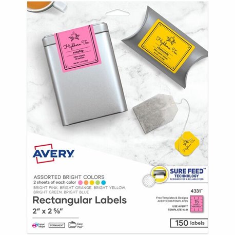 Avery Easy Peel Multipurpose Label - 2" Width x 2 5/8" Length - Permanent Adhesive - Rectangle - Laser, Inkjet - Solar Yellow, T