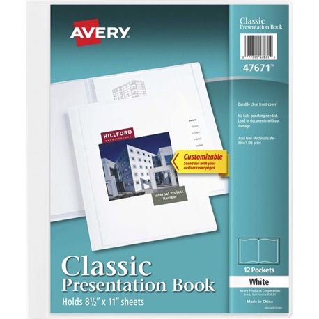 Avery White Presentation Book - Letter - 8 1/2" x 11" Sheet Size - 24 Sheet Capacity - Internal Pocket(s) - Polypropylene - Non-