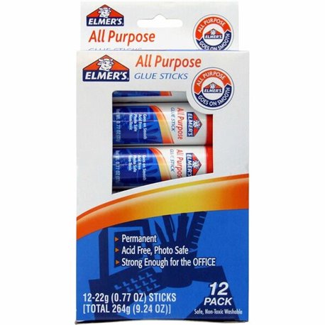 Elmer's All-Purpose Washable Glue Sticks - 0.77 oz - 12 / Pack - White