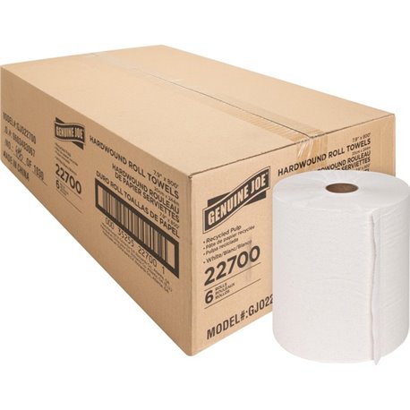 Genuine Joe Hardwound Roll Paper Towels - 7.90" x 800 ft - 2" Core - White - 6 / Carton